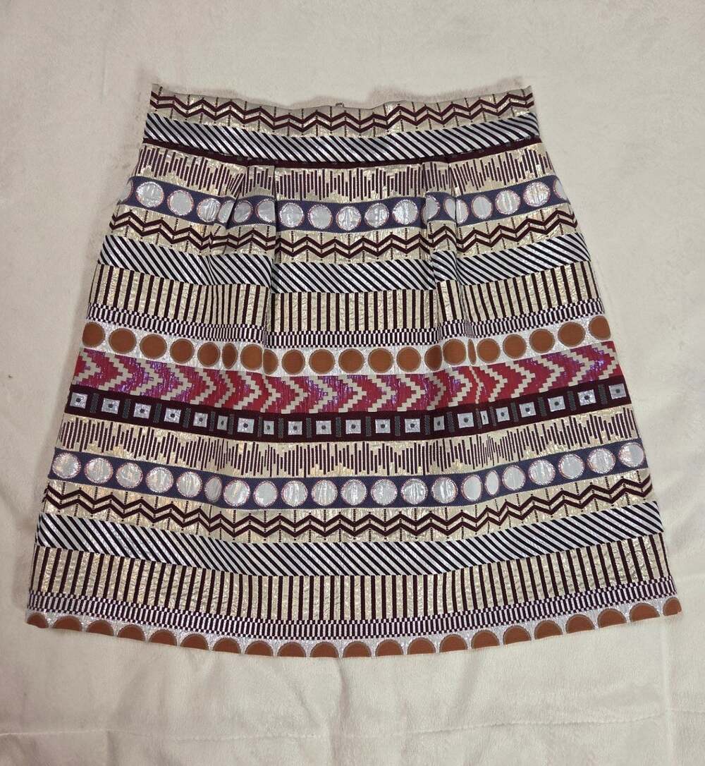 Anthropologie Nomad Morgan Carper Embroidered Jacquard Mini Skirt Size 8